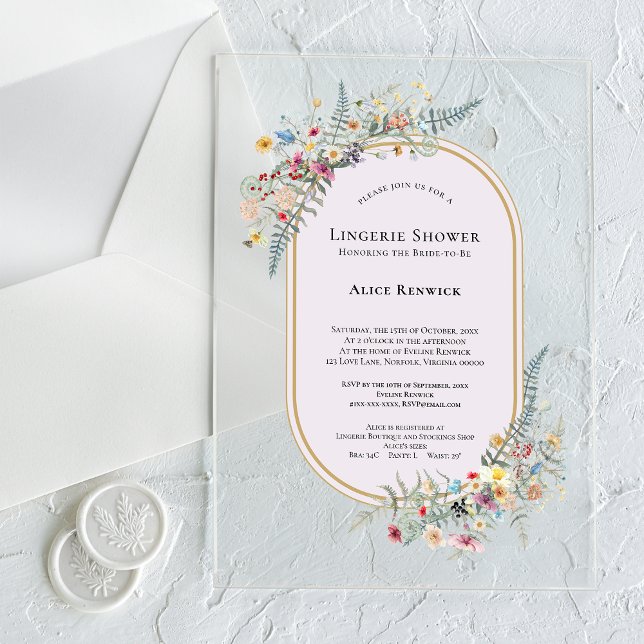 Boho Wildflower Fern Lavender Lingerie Shower Acrylic Invitations (Creator Uploaded)