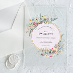Boho Wildflower Fern Lavender Save the Date Acrylic Invitations<br><div class="desc">This Wildflower Fern Lavender Save the Date Acrylic Invitations design is an elegant arrangement of classic gold geometric frames embellished with delicate boho floral greenery bouquets and stems. Featuring a palette of timeless dusty purple lavender on clear acrylic backgrounds with simple classic black typography and whimsical colourful wildflowers, creating a...</div>