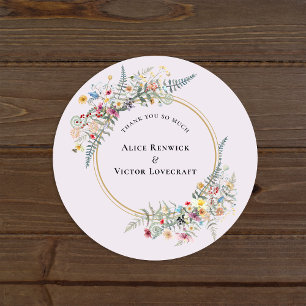 Boho Wildflower Fern Lavender Thank You Favour Classic Round Sticker