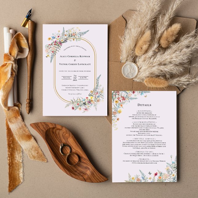 Boho Wildflower Fern Lavender Wedding Details and Invitation (Creator Uploaded)