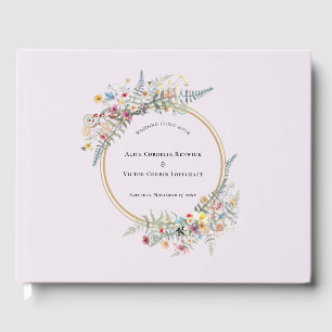 Boho Wildflower Fern Lavender Wedding Guest Book