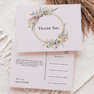 Boho Wildflower Fern Lavender Wedding Thank You Postcard