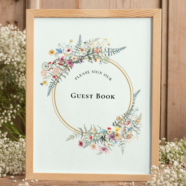 Boho Wildflower Fern Mint Green Guest Book Sign (Creator Uploaded)