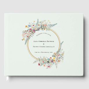 Boho Wildflower Fern Mint Green Wedding Guest Book