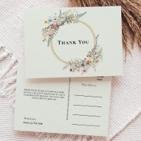 Boho Wildflower Fern Mint Green Wedding Thank You