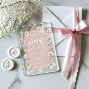 Boho Wildflower Floral Baby Birthday Acrylic Invitations