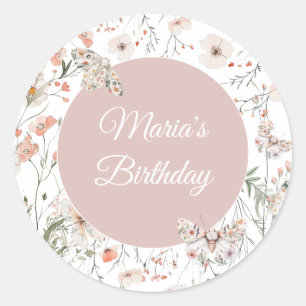 Boho Wildflower Floral Baby Birthday Classic Round Sticker