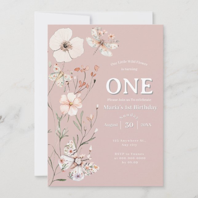 Boho Wildflower Floral Baby Birthday Invitation (Front)