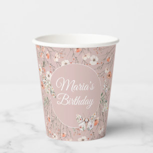 Boho Wildflower Floral Baby Birthday Paper Cups