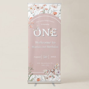 Boho Wildflower Floral Baby Birthday Retractable Banner