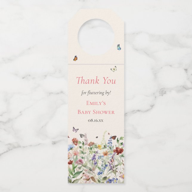 Boho Wildflower Floral Baby Shower Bottle Tag (Front)