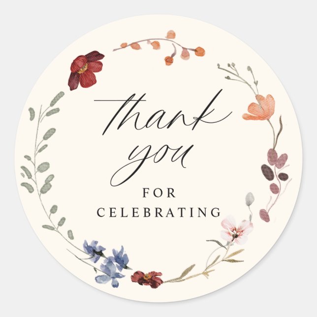 Boho Wildflower Floral Baby Shower Classic Round Sticker (Front)