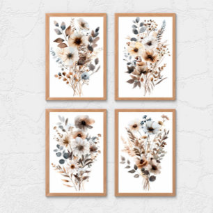Boho Wildflower Floral Botanicals Blue Brown Beige