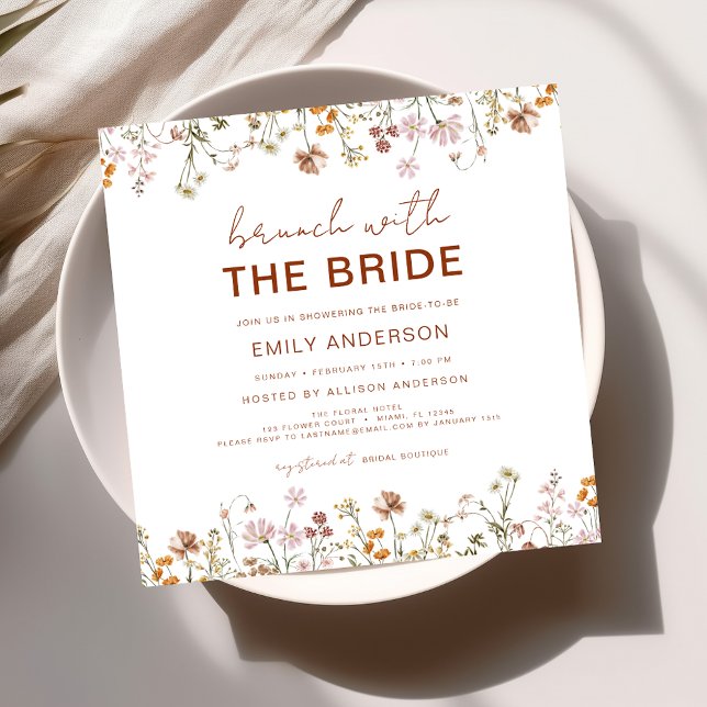 Boho Wildflower Floral Bridal Shower Brunch Invitation (Creator Uploaded)