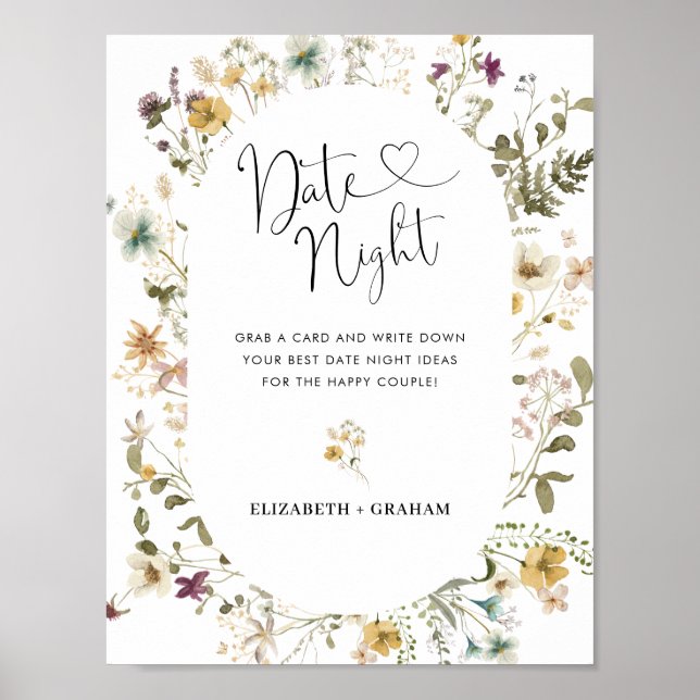 Boho Wildflower Floral Bridal Shower Date Night Poster (Front)