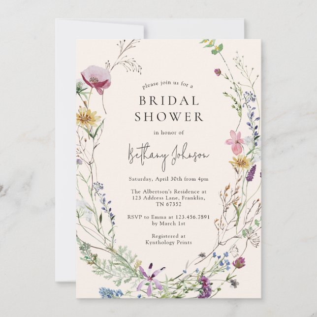 Boho Wildflower Floral Bridal Shower Invitation (Front)