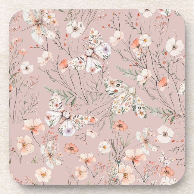 Boho Wildflower Floral Butterfly Coaster (Front)