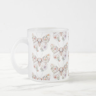 Boho Wildflower Floral Butterfly Frosted Glass Coffee Mug