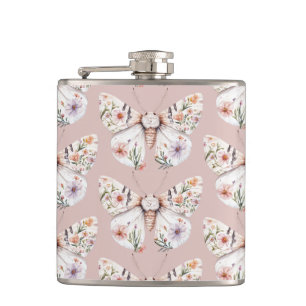Boho Wildflower Floral Butterfly Hip Flask