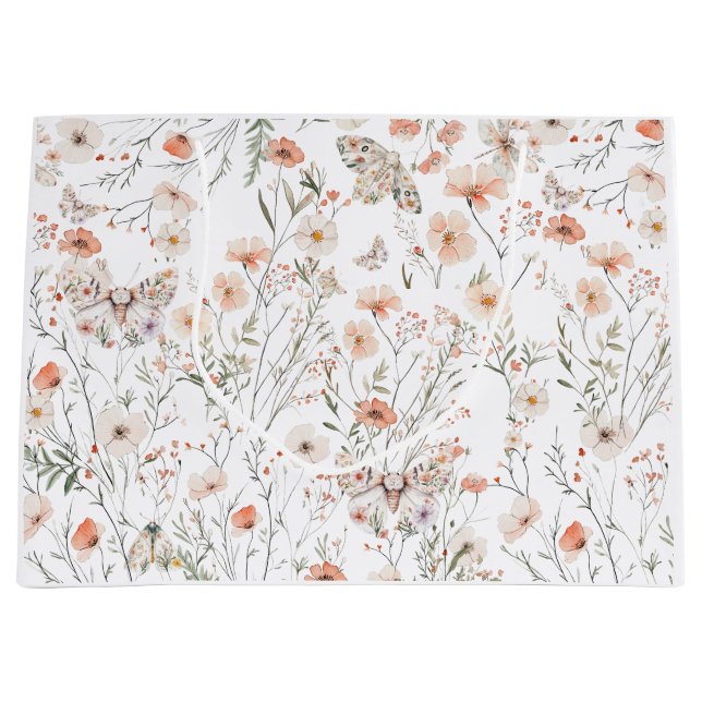 Boho Wildflower Floral Butterfly Large Gift Bag (Front)