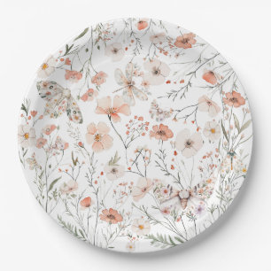 Boho Wildflower Floral Butterfly Paper Plate
