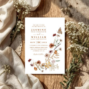 Boho Wildflower Floral Butterfly QR Code Wedding Invitation