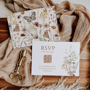 Boho Wildflower Floral Butterfly QR Code Wedding RSVP Card