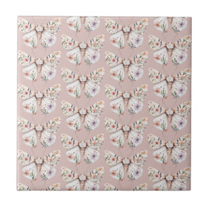 Boho Wildflower Floral Butterfly Tile