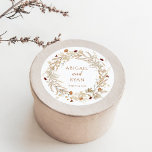 Boho Wildflower Floral Butterfly Wedding Classic Round Sticker<br><div class="desc">Boho Wildflower Floral Butterfly Wedding Classic Round Sticker features a beautiful bouquet of wildflowers,  along with delicate butterfly illustrations.</div>