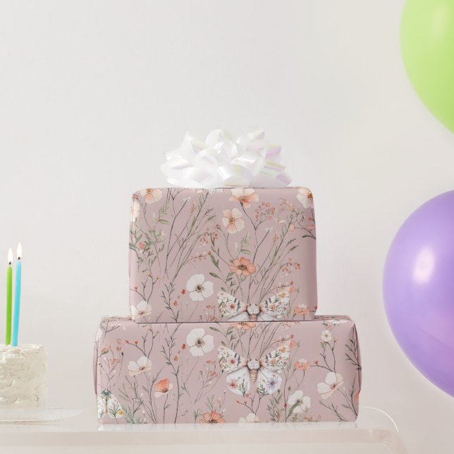 Boho Wildflower Floral Butterfly Wrapping Paper (Party Gifts)