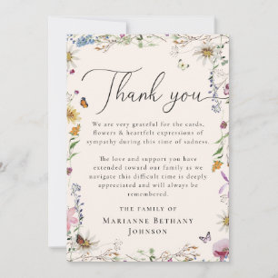 Boho Wildflower Floral Celebration of Life Thank You Card