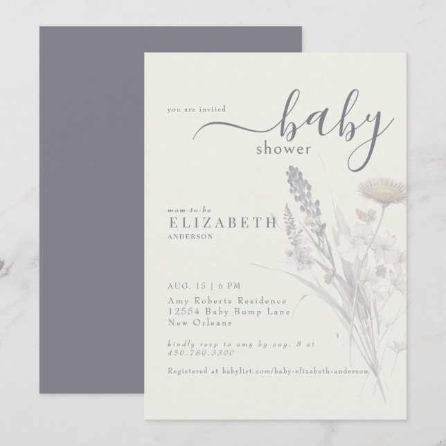 Boho Wildflower Floral Cream Baby Shower Invitation (Front/Back)