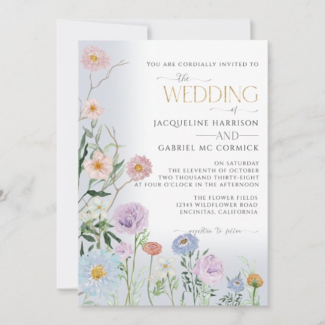 BOHO Wildflower Floral Elegant Watercolor Wedding  Invitation (Front)