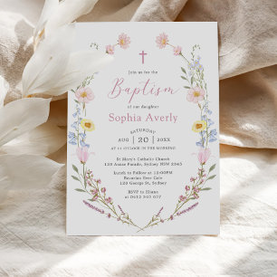 Boho Wildflower Floral Girl Baptism Invitation
