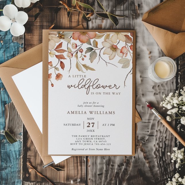 Boho Wildflower Floral On The Way Baby Shower Invitation (Creator Uploaded)