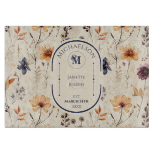 Boho Wildflower Floral  Personalised Wedding Gift  Cutting Board