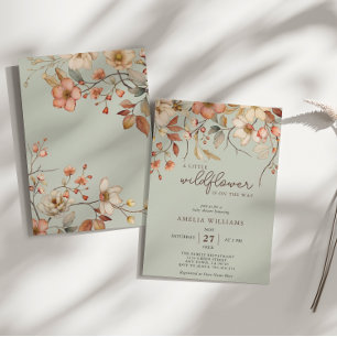 Boho Wildflower Floral Sage Green Baby Shower Invitation