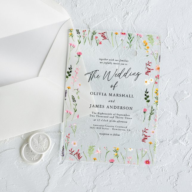 Boho Wildflower Floral Wedding Acrylic Invitations (Creator Uploaded)