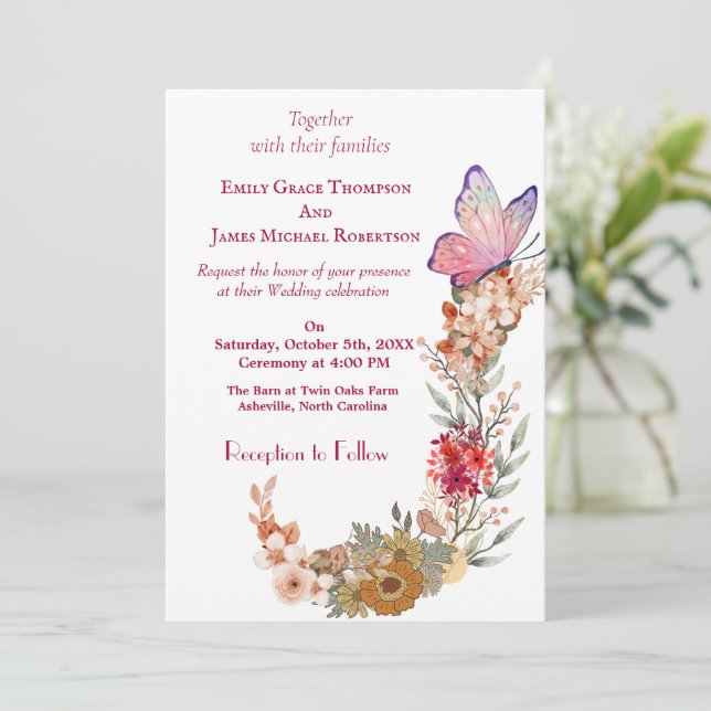 Boho Wildflower Floral Wedding Invitation (Standing Front)