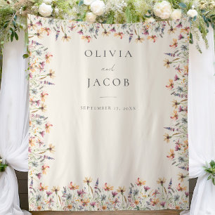Boho Wildflower Floral Wedding Photo Backdrop Tapestry