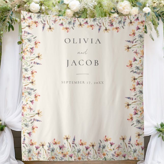 Boho Wildflower Floral Wedding Photo Backdrop Tapestry (Creator Uploaded)