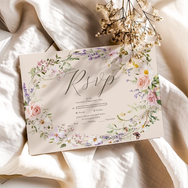 Boho Wildflower Floral Wedding RSVP Card (Creator Uploaded)