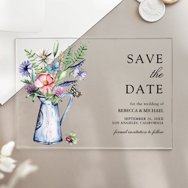 Boho Wildflower Floral Wedding Save the Date Acrylic Invitations (Creator Uploaded)