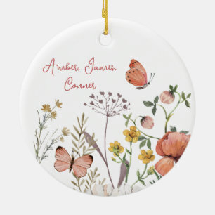 Boho Wildflower Flower Personalized Names Ceramic Tree Decoration