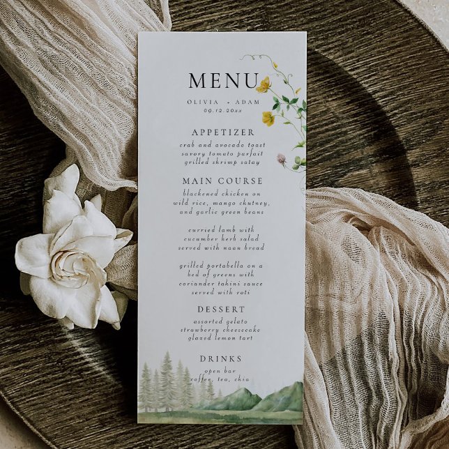 Boho Wildflower Forest Rustic Mountain Wedding Menu (Creator Uploaded)
