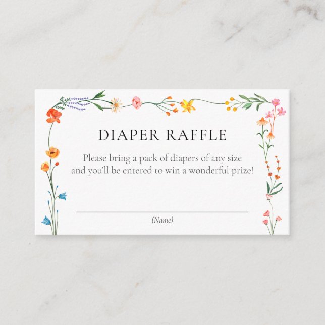 Boho Wildflower Garden Baby Shower Diaper Raffle  Enclosure Card (Front)