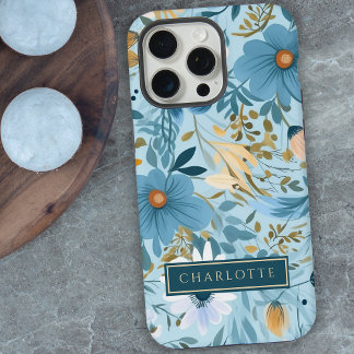 Boho Wildflower Garden Blue Floral iPhone 15 Pro Max Case