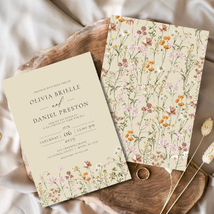 Boho Wildflower Garden Champagne Yellow Wedding Invitation