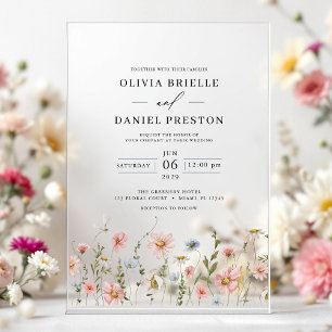 Boho Wildflower Garden Floral Wedding Acrylic Invitations