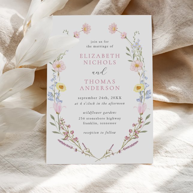 Boho Wildflower Garden Wreath Wedding Invitation (Creator Uploaded)